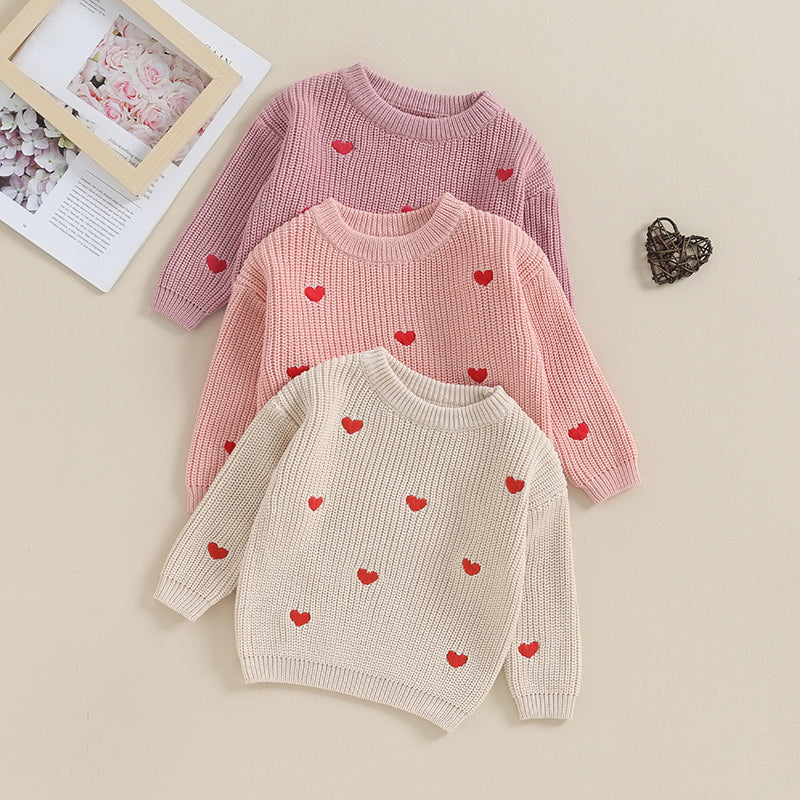 Hearts Embroidery Baby Sweater