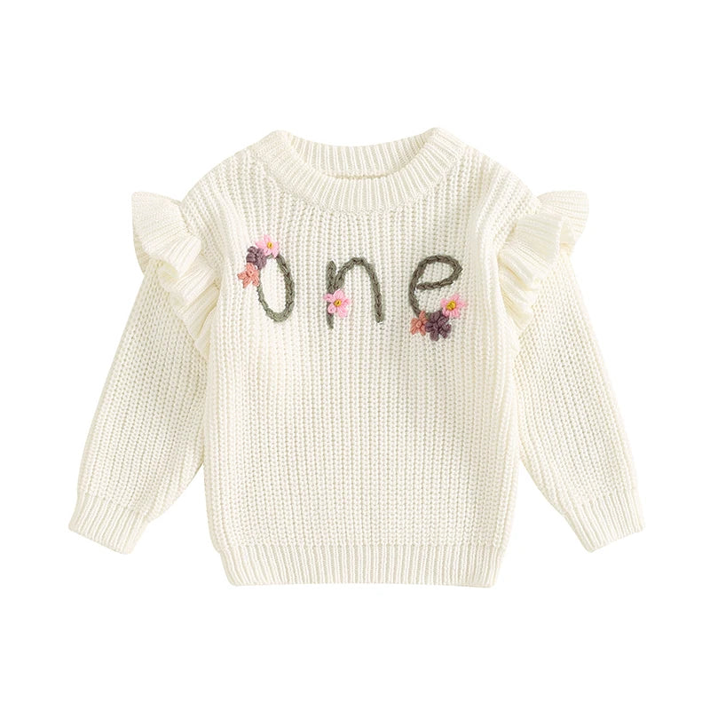 1st Birthday Floral Embroidery Baby Sweater