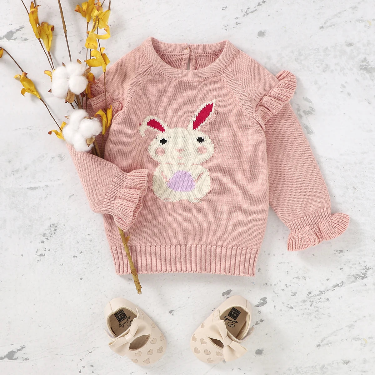 Embroidered Bunny Baby Sweater