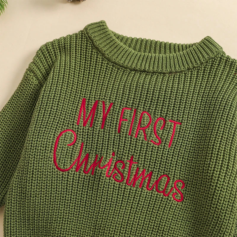 Embroidered Merry Christmas Holiday Baby Sweater