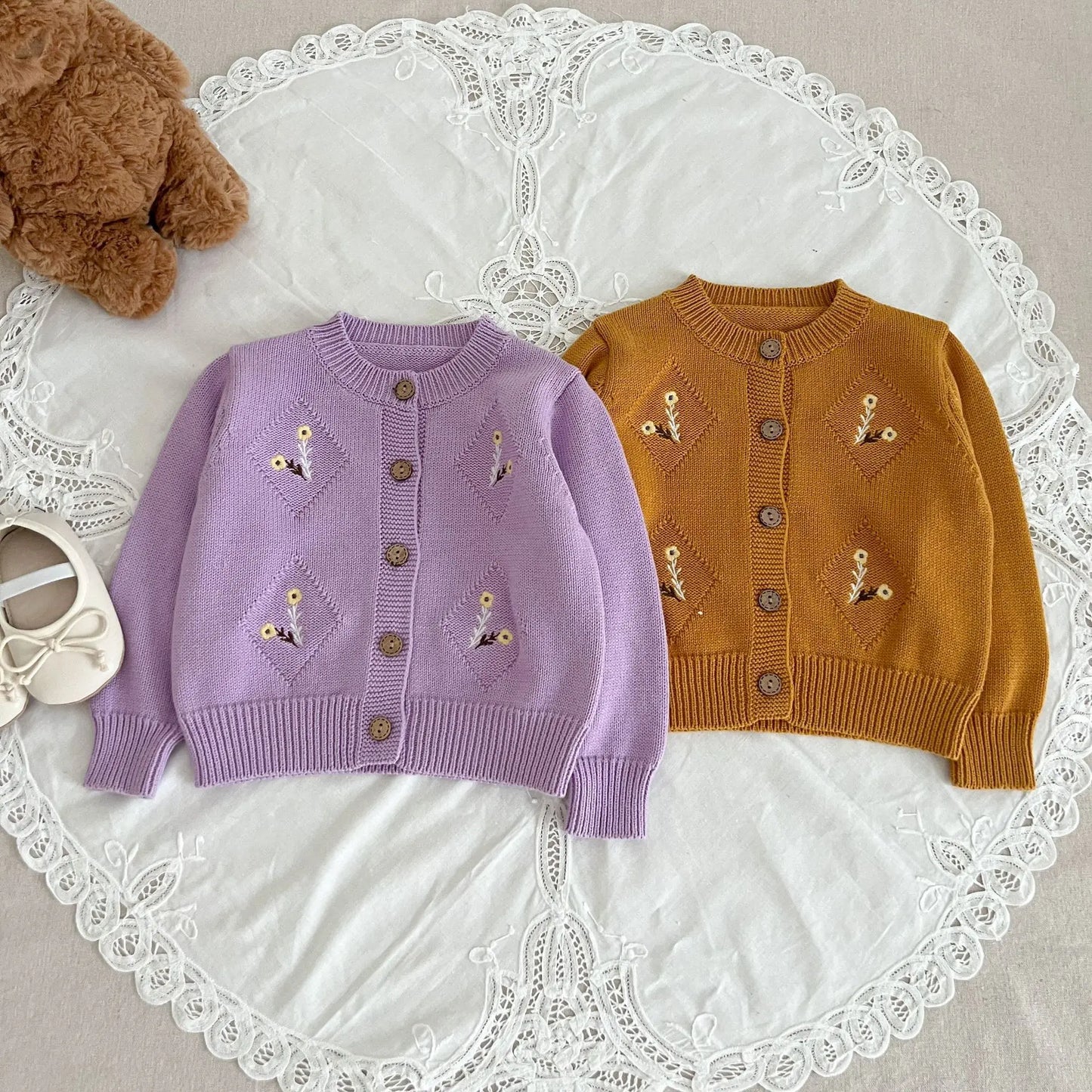 Baby Girl Flower Embroidery Knitted Cardigan