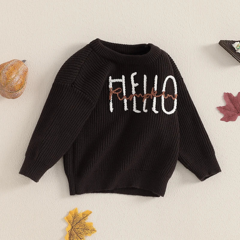 Hello Pumpkin Embroidered Halloween Sweater