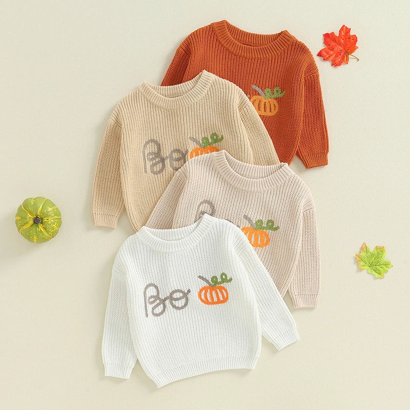 Embroidered Boo Pumpkin Halloween Baby Sweater