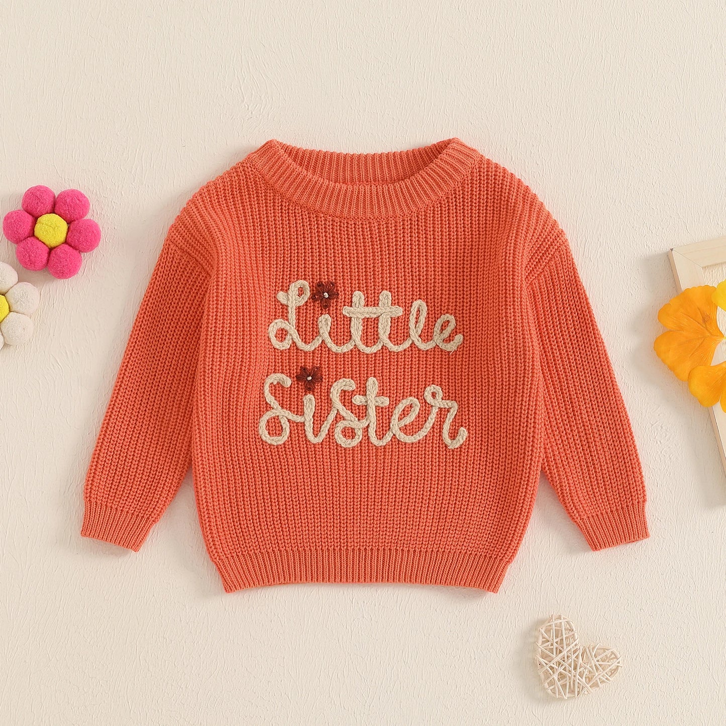 Little Sister Floral Embroidery Baby Sweater