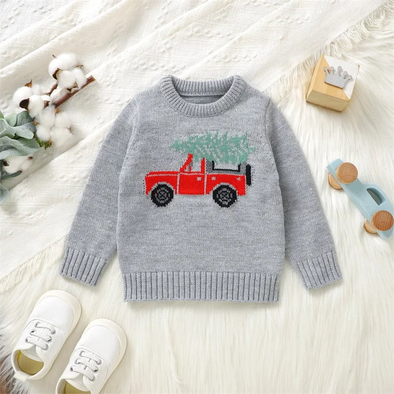 Cartoon Car Long Sleeve Christmas Sweater