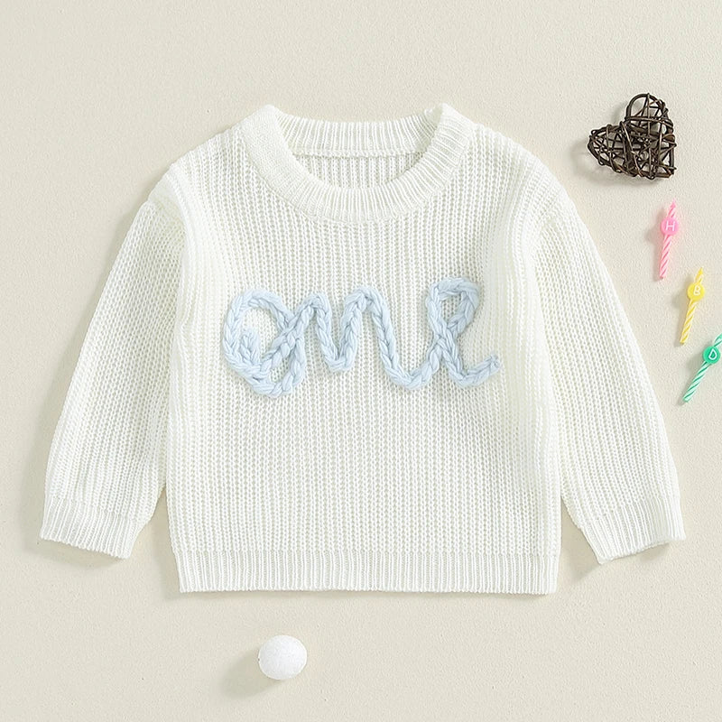 Embroidered First Birthday Knitted Sweater