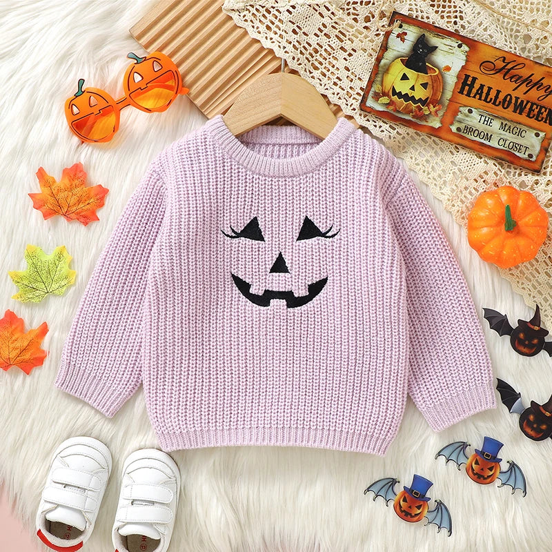 Halloween Embroidered Pumpkin Face Sweater