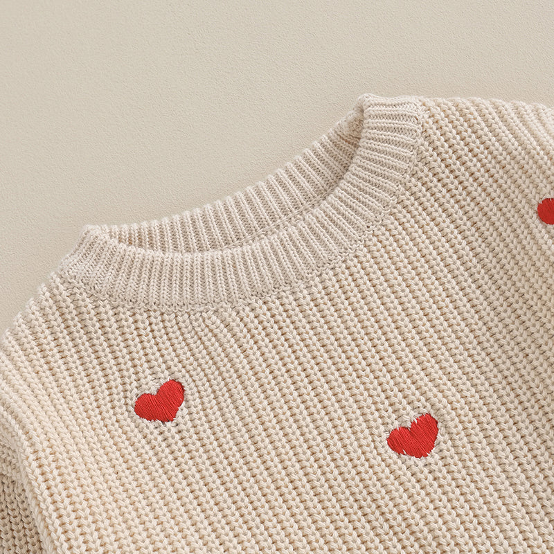 Hearts Embroidery Baby Sweater