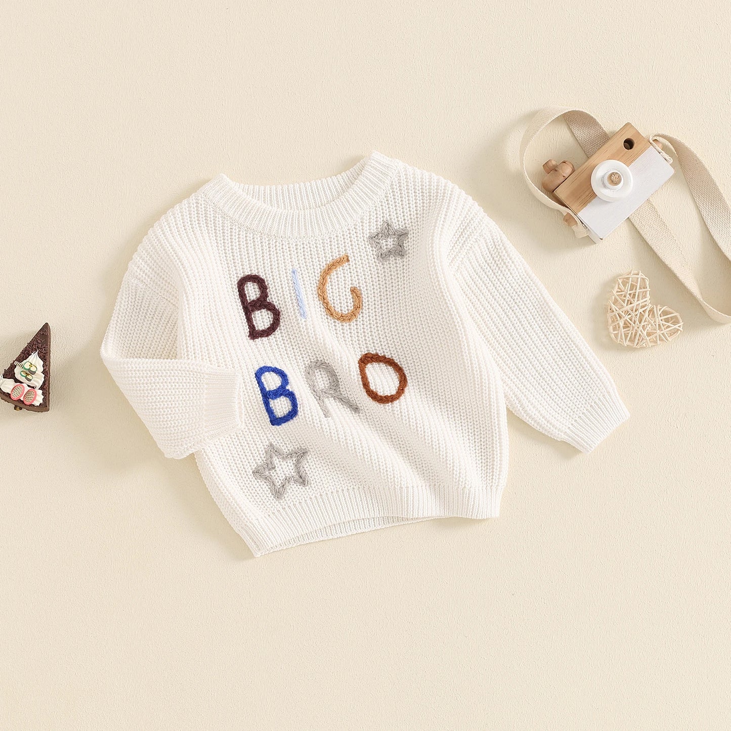 Big Bro Lil Bro Letter Embroidery Baby Sweater