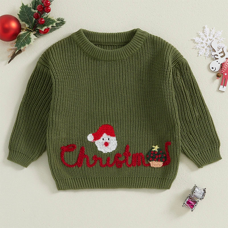 Santa Embroidery Christmas Baby Sweater