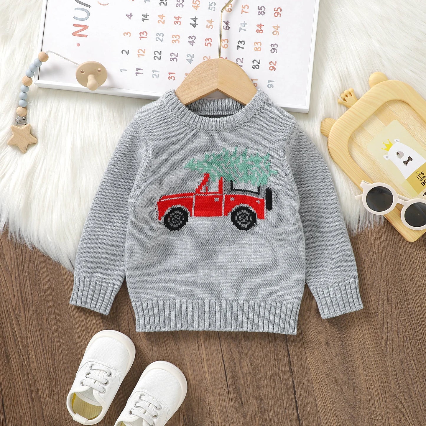 Cartoon Car Long Sleeve Christmas Sweater