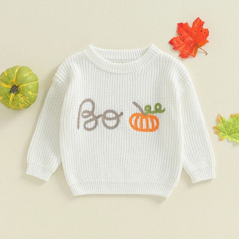 Embroidered Boo Pumpkin Halloween Baby Sweater