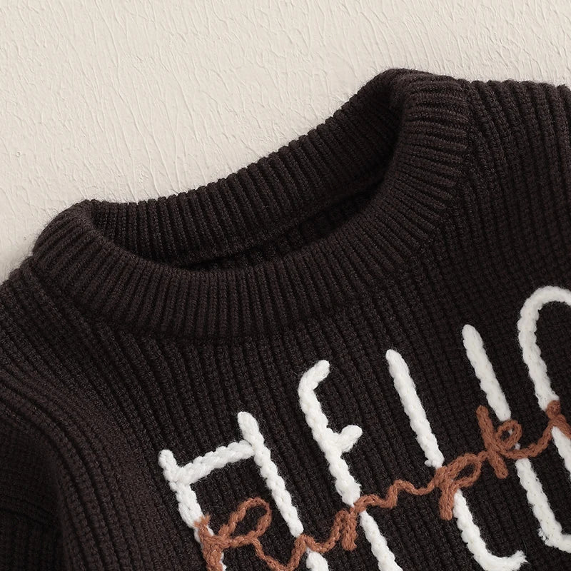 Hello Pumpkin Embroidered Halloween Sweater