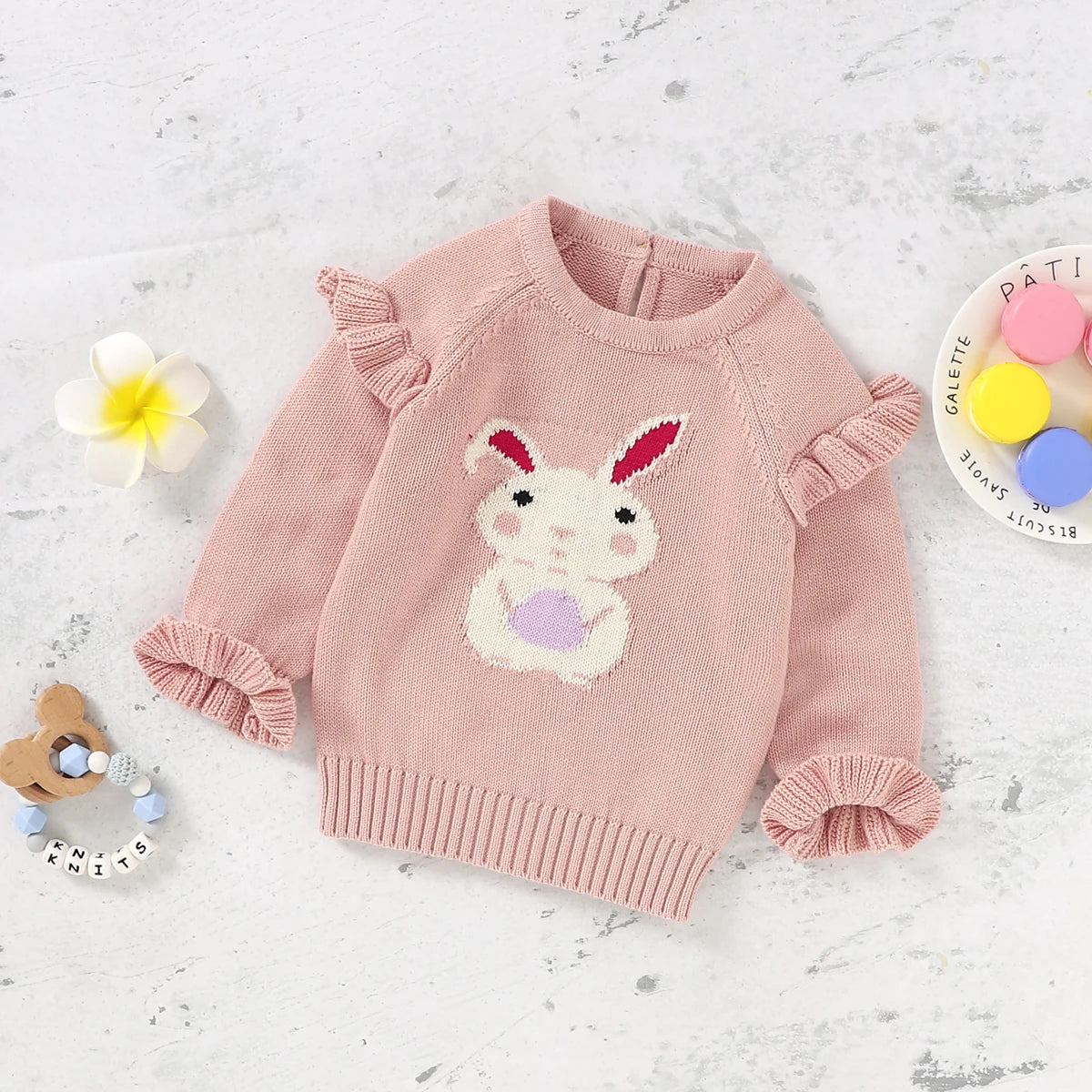 Embroidered Bunny Baby Sweater