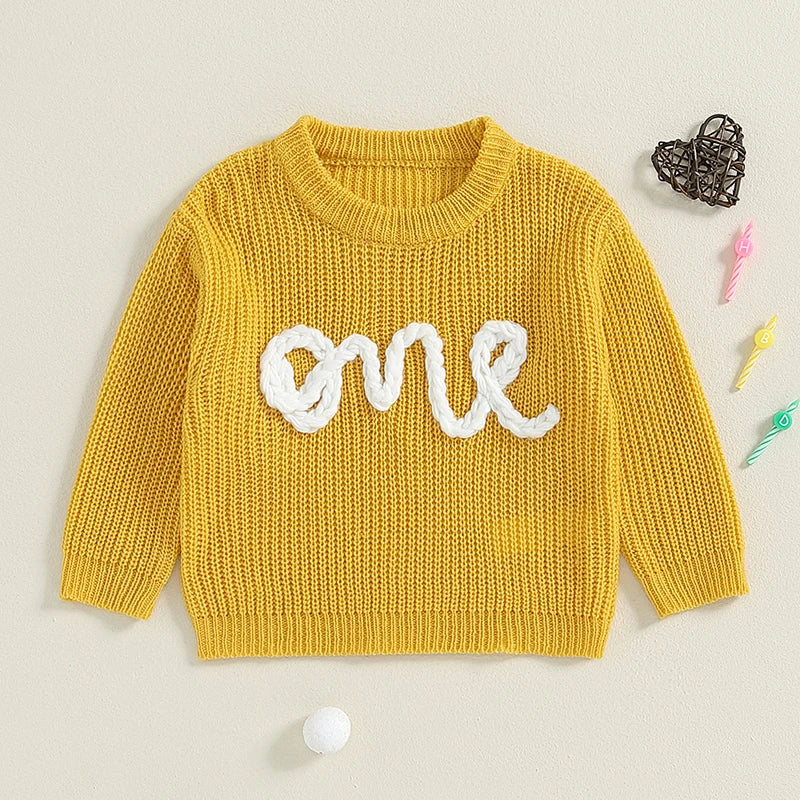 Embroidered First Birthday Knitted Sweater