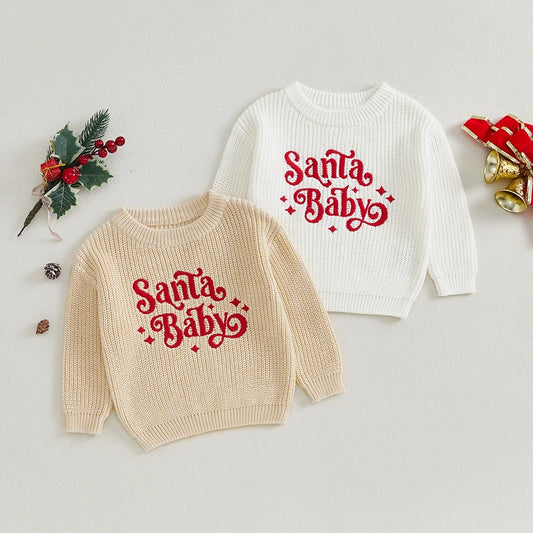 Santa Baby Embroidery Letter Christmas Sweater