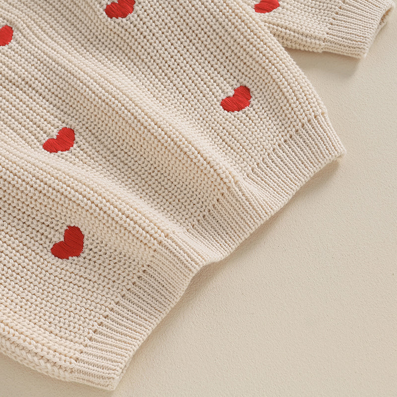 Hearts Embroidery Baby Sweater