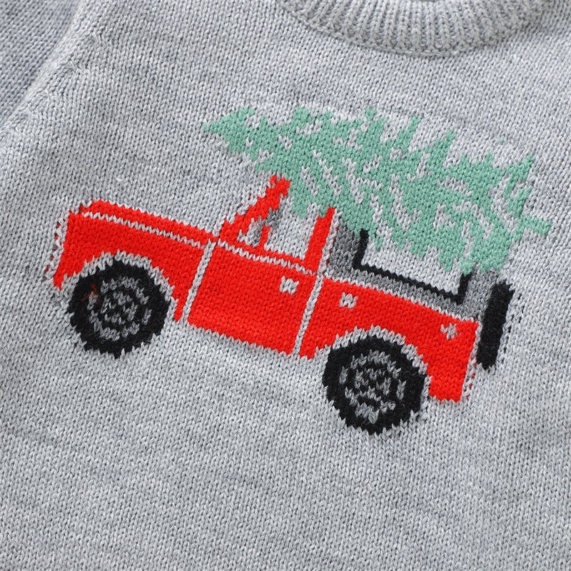 Cartoon Car Long Sleeve Christmas Sweater