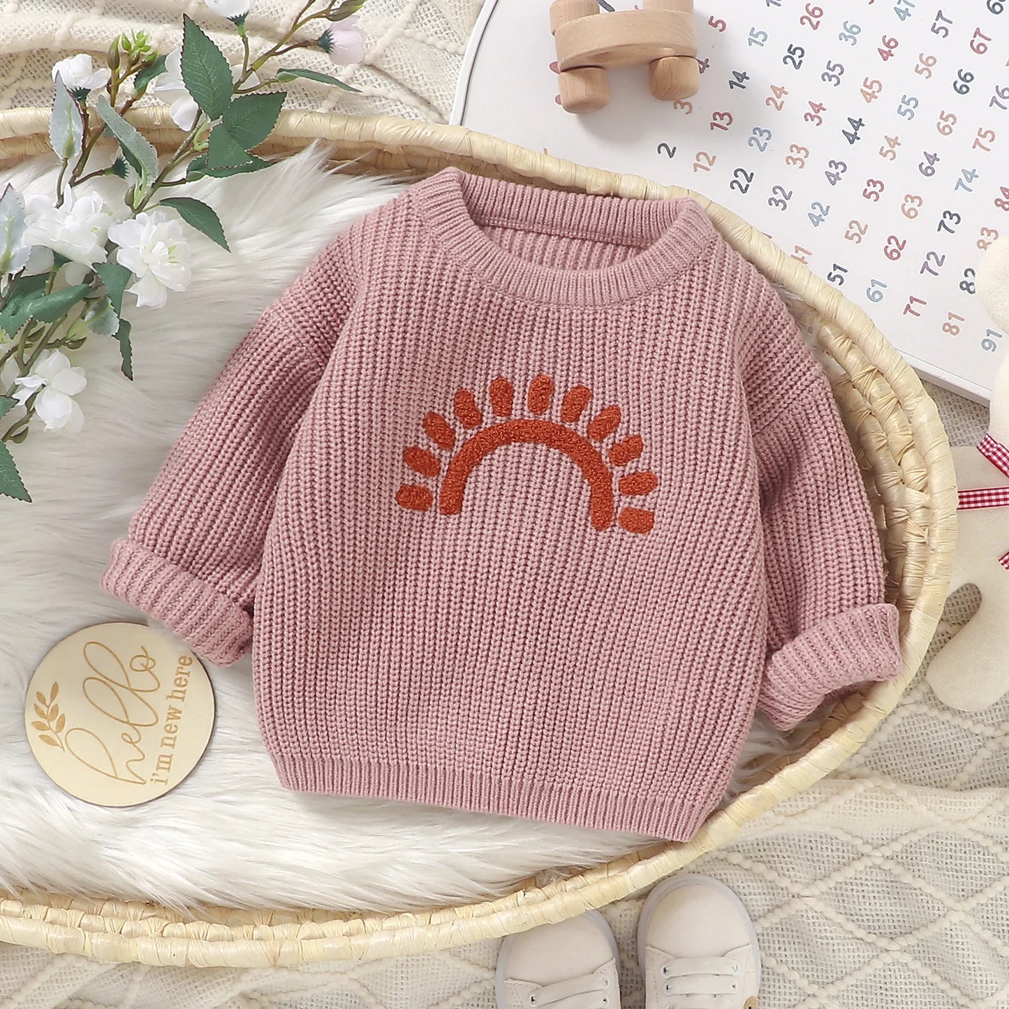 Sun Embroidery Baby Sweater