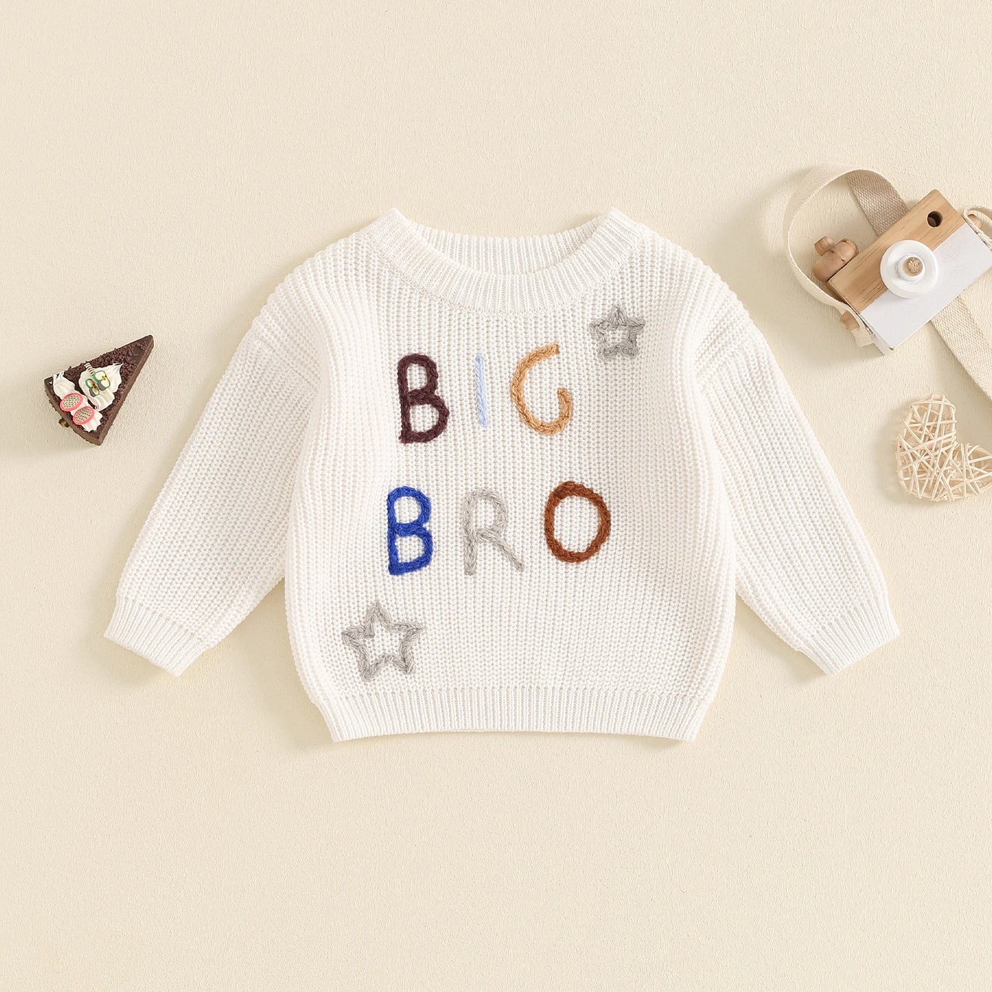 Big Bro Lil Bro Letter Embroidery Baby Sweater