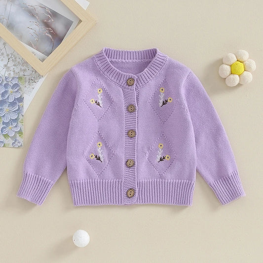 Baby Girl Flower Embroidery Knitted Cardigan