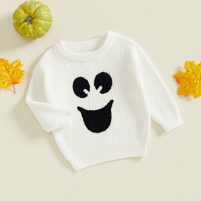 Ghost Face Embroidery Baby Halloween Sweater