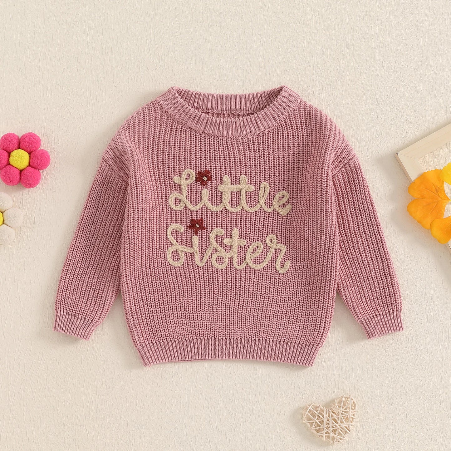 Little Sister Floral Embroidery Baby Sweater