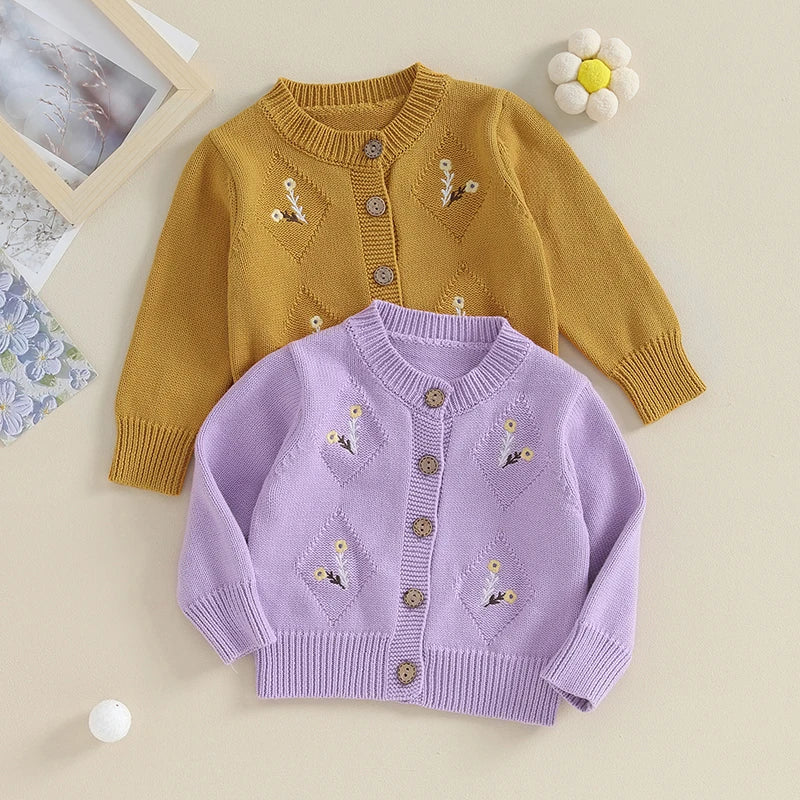 Baby Girl Flower Embroidery Knitted Cardigan