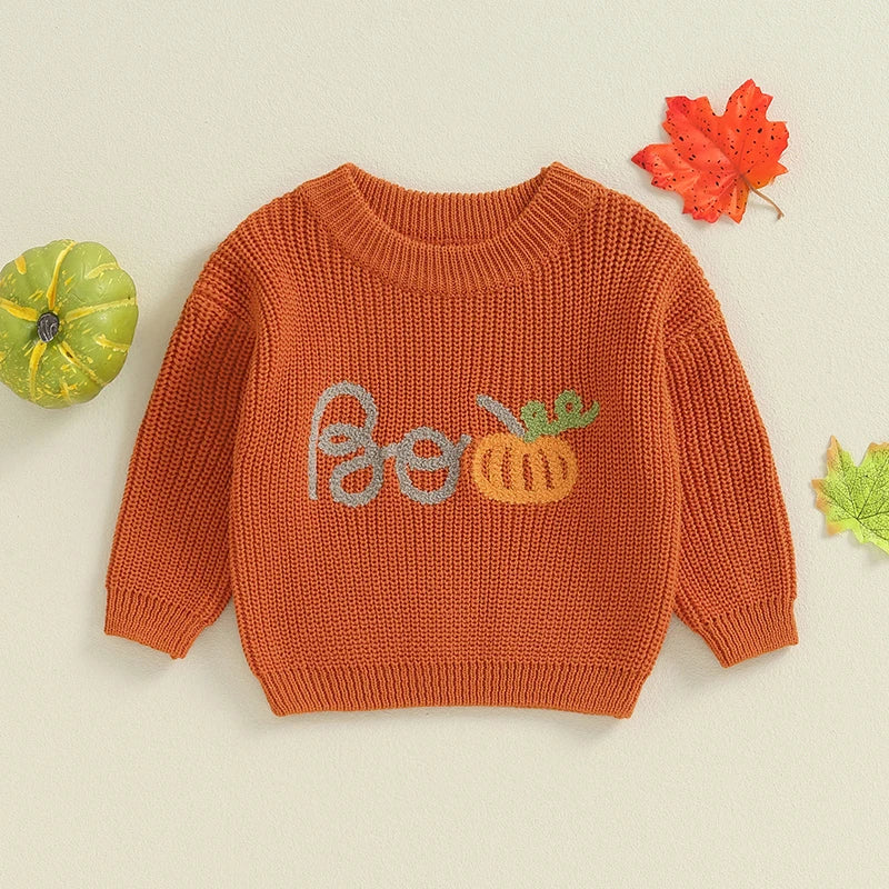 Embroidered Boo Pumpkin Halloween Baby Sweater