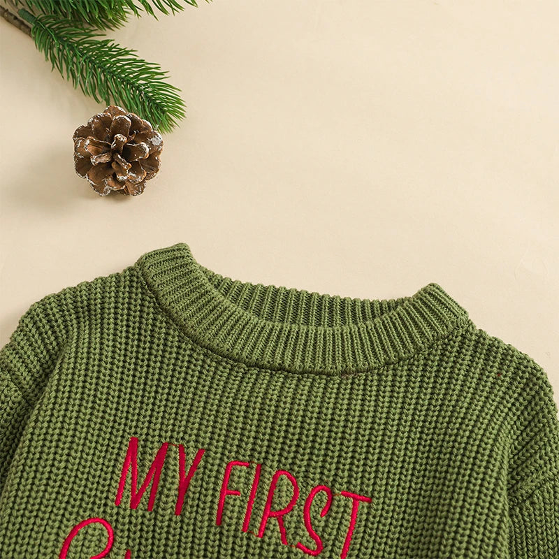 Embroidered Merry Christmas Holiday Baby Sweater