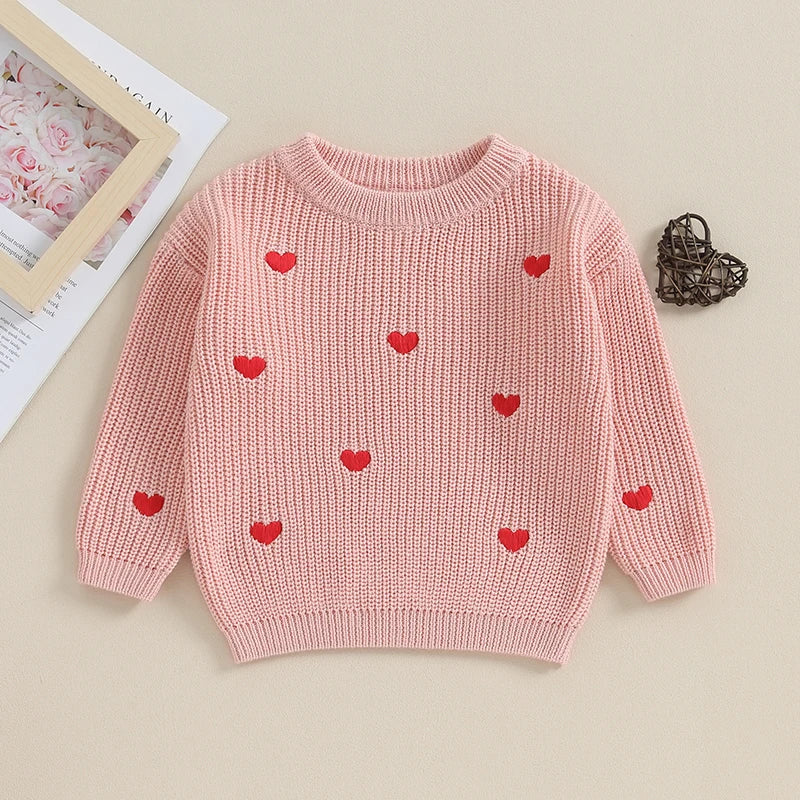 Hearts Embroidery Baby Sweater