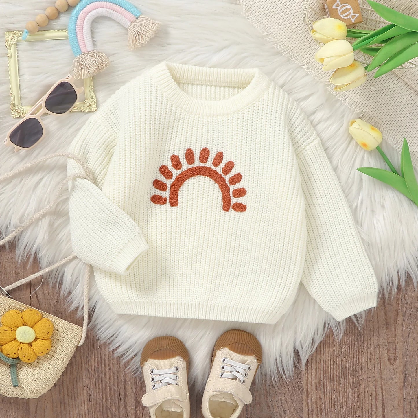 Sun Embroidery Baby Sweater