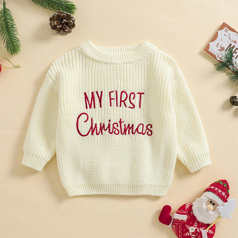 Embroidered Merry Christmas Holiday Baby Sweater