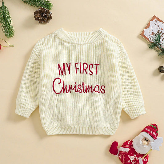 Embroidered Merry Christmas Holiday Baby Sweater