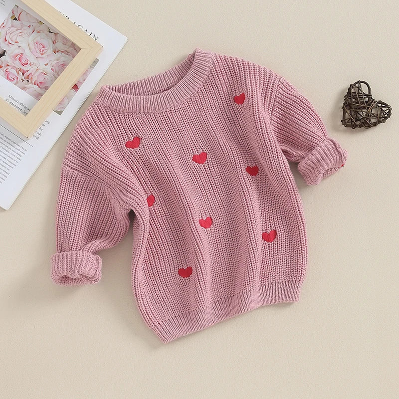 Hearts Embroidery Baby Sweater