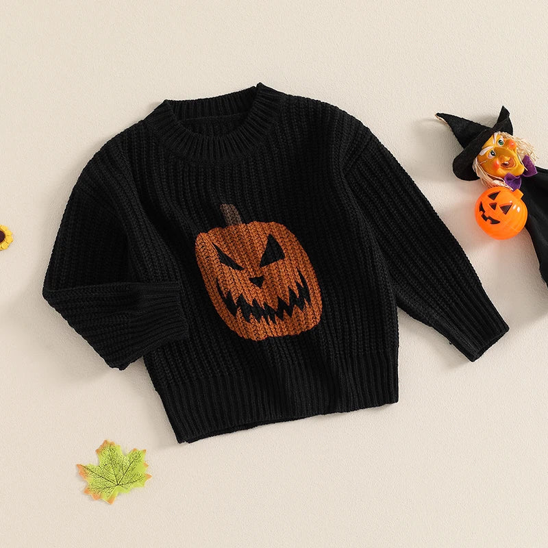 Halloween Embroidered Pumpkin Baby Sweater