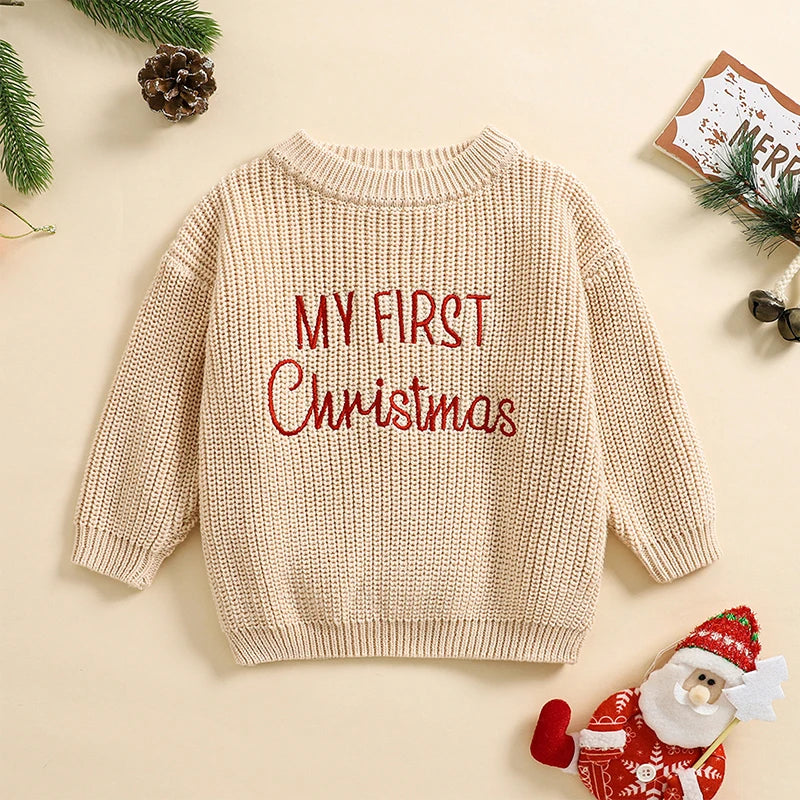 Embroidered Merry Christmas Holiday Baby Sweater