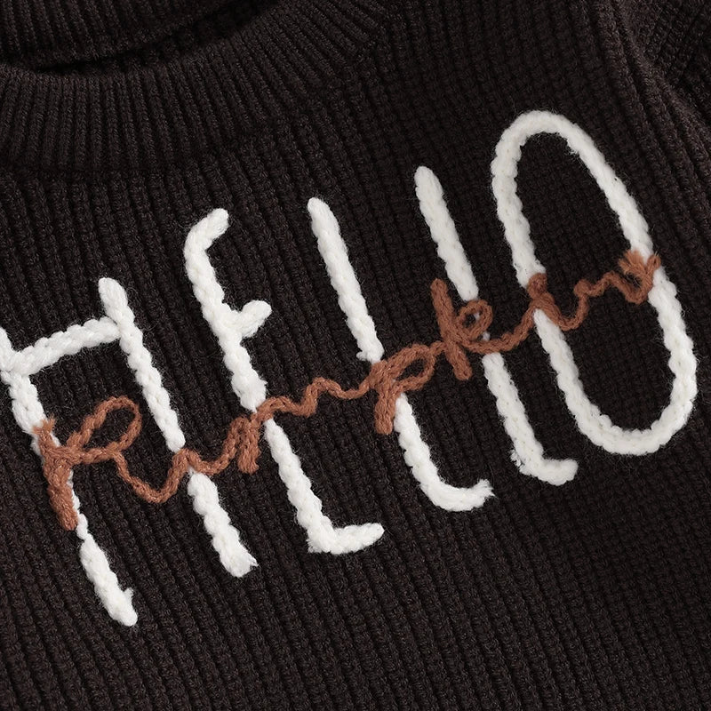 Hello Pumpkin Embroidered Halloween Sweater