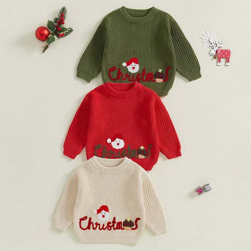 Santa Embroidery Christmas Baby Sweater