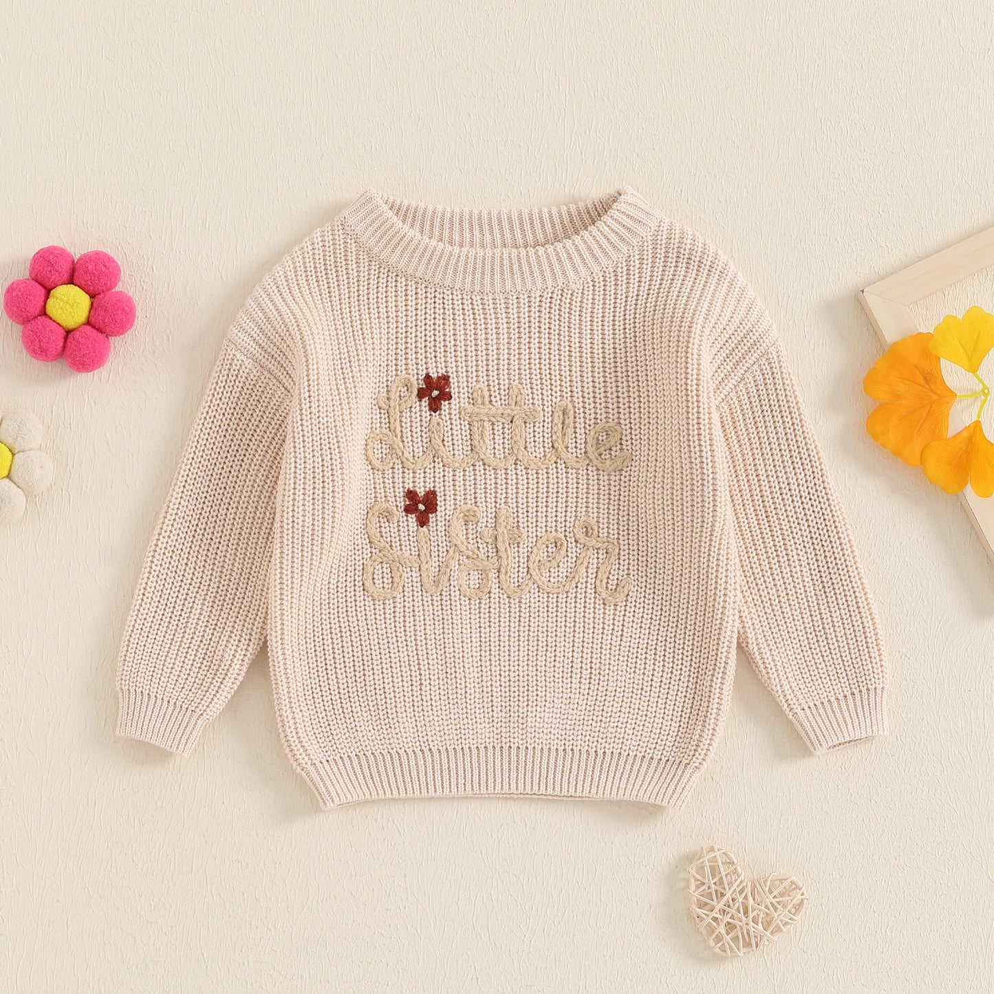 Little Sister Floral Embroidery Baby Sweater