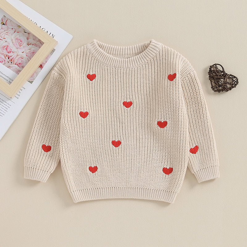 Hearts Embroidery Baby Sweater