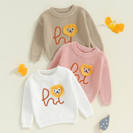 Lion Letter Embroidery Baby Sweater