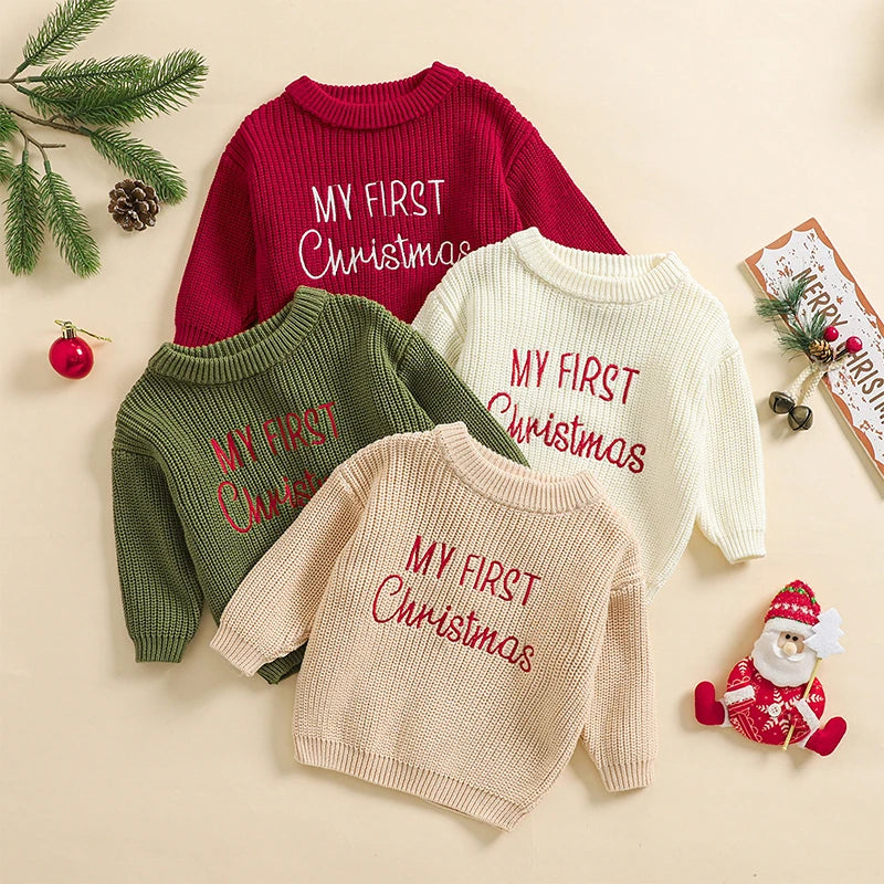 Embroidered Merry Christmas Holiday Baby Sweater