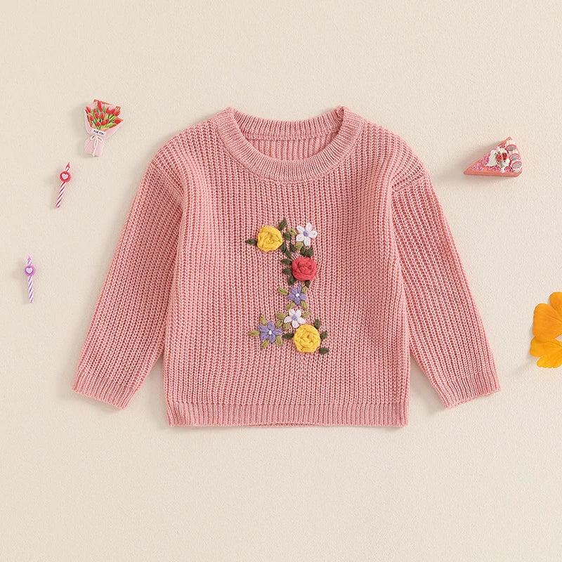 Flower Embroidery Birthday Baby Sweater