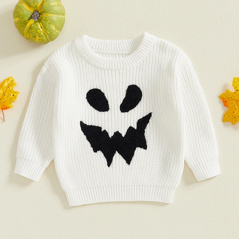 Ghost Face Embroidery Baby Halloween Sweater