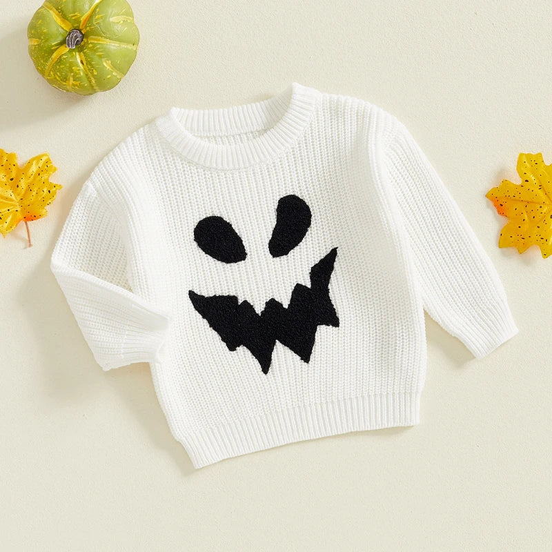 Ghost Face Embroidery Baby Halloween Sweater