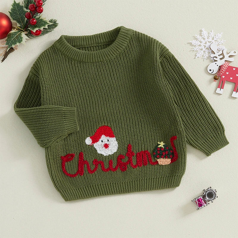 Santa Embroidery Christmas Baby Sweater